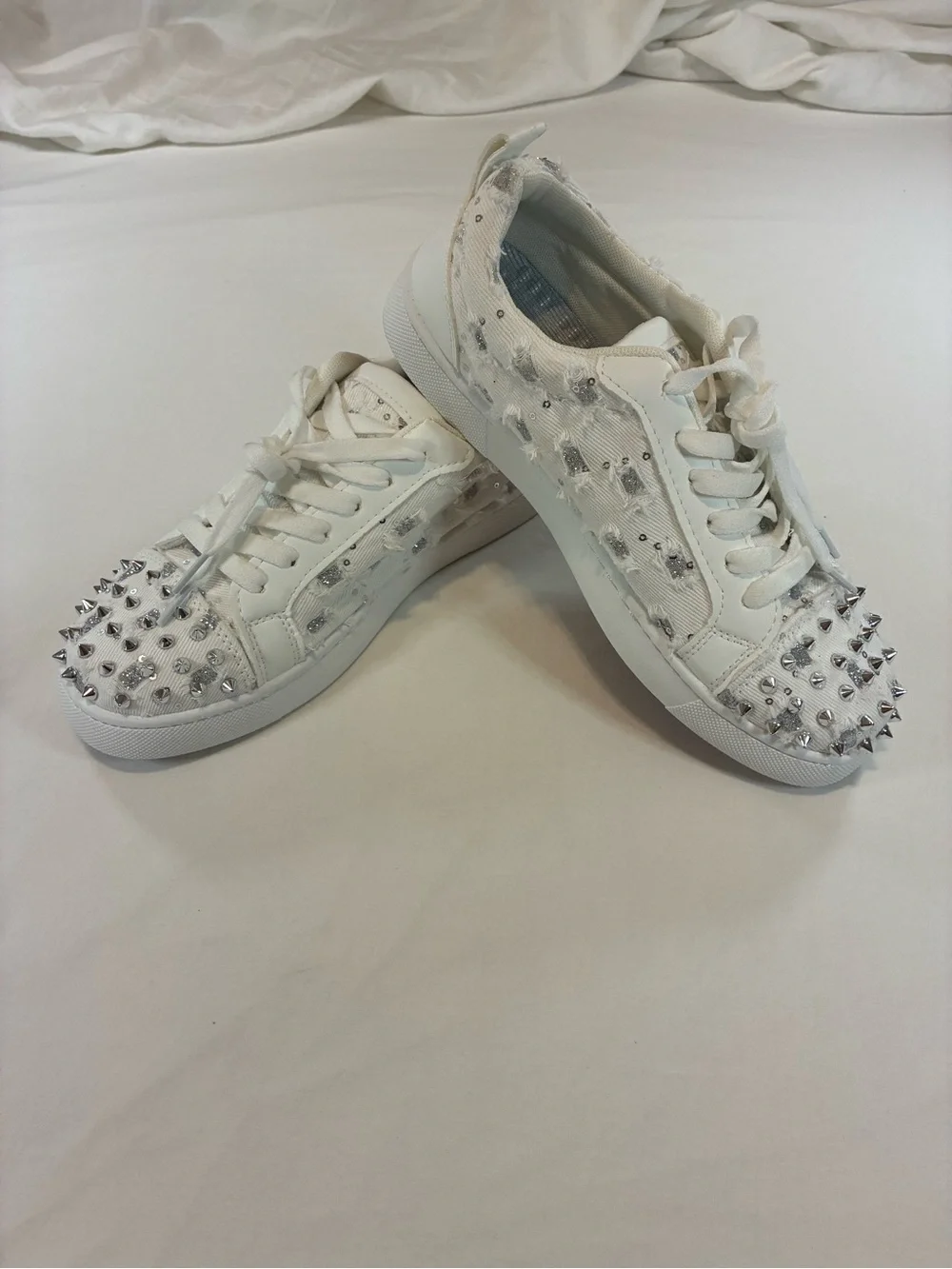 White Women's Studded Low-Top Sneakers - Picture 1 of 9